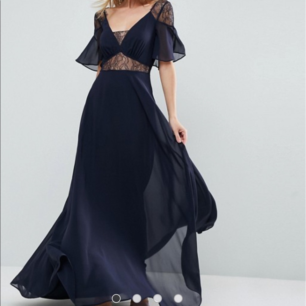 Lace Insert Flutter Sleeve Maxi Dress